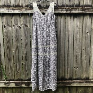 Tulle Anthro Tiered Maxi Dress Size S Gray White Lace Sleeveless Prairie